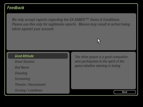 online player feedback menu
